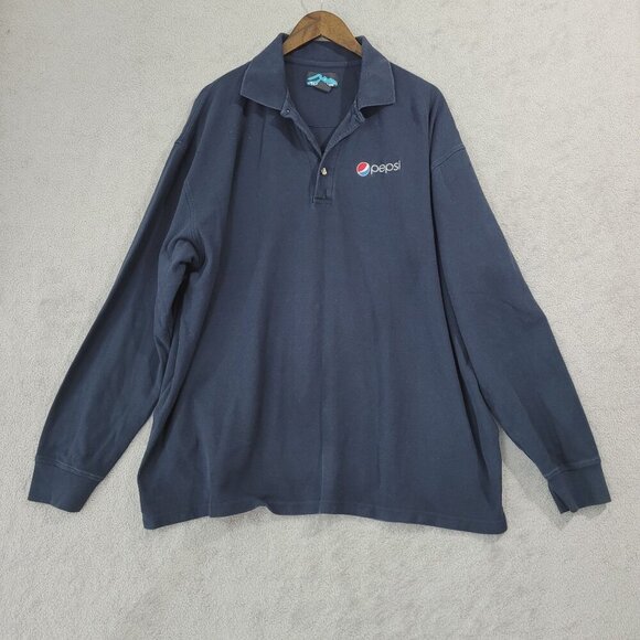 Vtg Tri-Mountain Pepsi Logo 3XL Faded Navy Blue Long Sleeve Polo Shirt - Picture 1 of 7